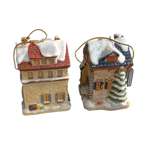 VTG M.I. Hummel Bavarian Village Christmas Ornaments Set of 2 "Village Pharmacy" - Picture 4 of 8